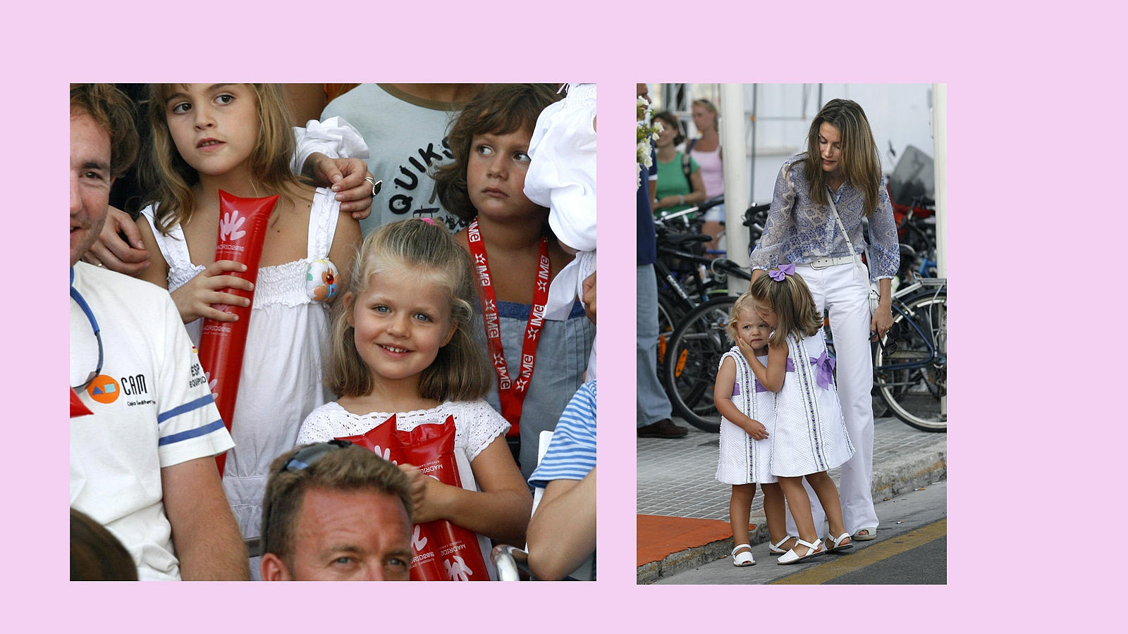 Durante las vacaciones de 2009, la Princesa disfrutó en el Club Nautico de Palma junto a otros niños. Inseparable de su hermana, la Infanta Sofía, le da un espontáneo y cariñoso beso en plena calle de Palma