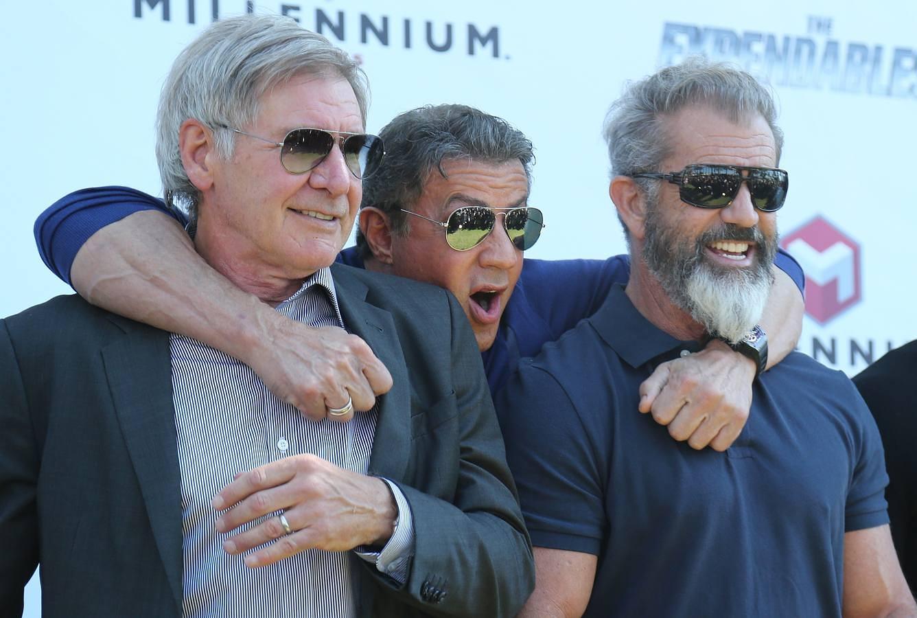 Un trío singular: Harrison Ford, Silvester Stallone y Mel Gibson