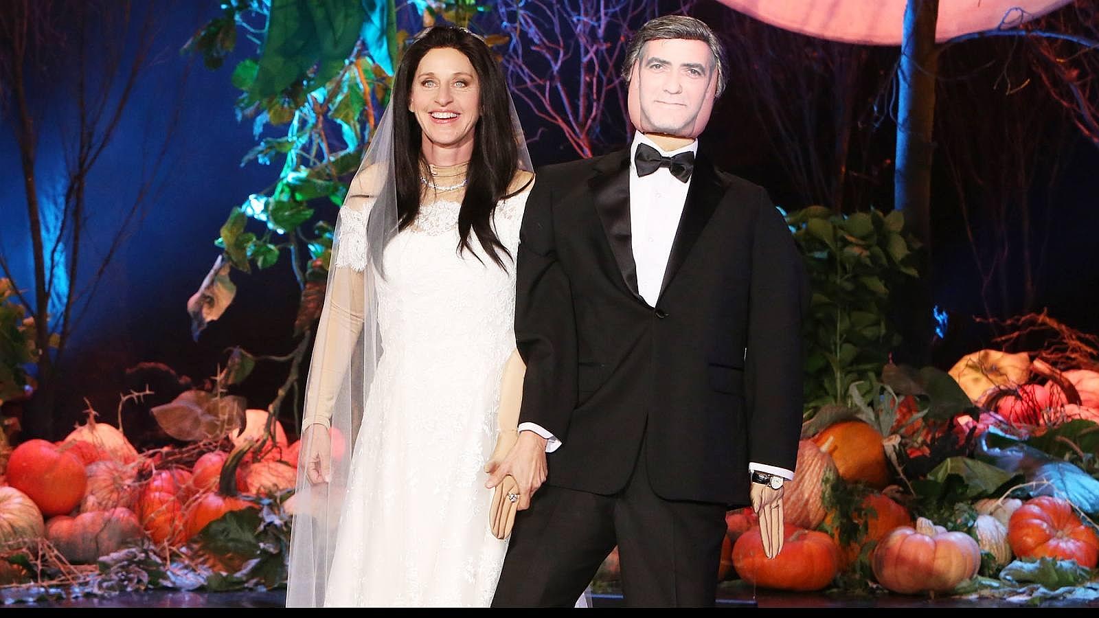 Ellen Degeneres se disfrazó de George Clooney y señora, en el día de su boda