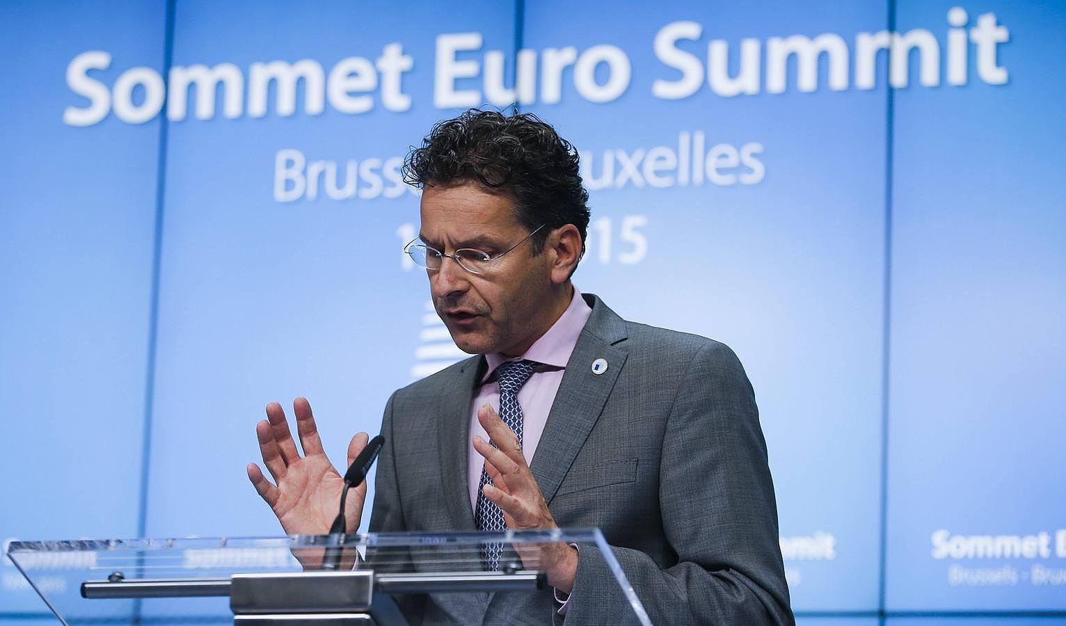 El presidente del Eurogrupo, Jeroen Dijsselbloem, durante la rueda de prensa celebrada en la sede del Consejo Europeo, en Bruselas
